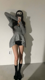 wave asymmetric flare knit cd + top set