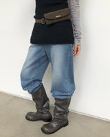 [ORIGINAL] Slub Wrinkled Midi Leather Boots