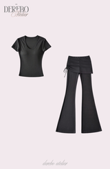 Liiv short-sleeve cap training shirring pants set (REGULAR PANTS)