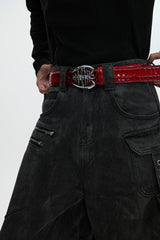 Metal Spine Buckle Leather Belt