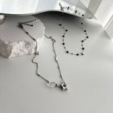 stb hip star y2k stainless steel star white crystal gemstone layered two-way ball necklace