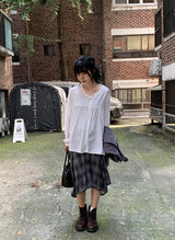 26FW★ [BAONHAUS] Muon Shirring Ribbon Blouse