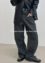 [Unisex]ストライプセミフレアパンツ