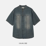 Double-Stitch Denim Short-Sleeve Shirt (2 Colors)