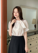 Anne Tie Pearl Puff Short Sleeve Blouse