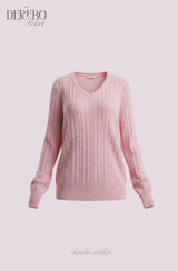 Baby Pink Twisted V-neck Loose Fit Knitwear