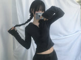 Fingerhole line hooded half zipup