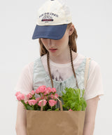 Flower Shirring Ball Cap - White/Navy