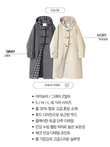 wool checkered hooded toggle quilting quilted long coat