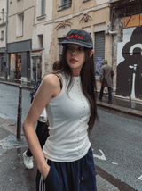 Front stud ribbed sleeveless