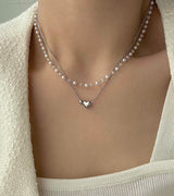 tyu Pearl Beads Heart Ball Scenic Steel Titan Choker Short Layered Guest Necklace