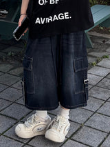  cargo buckle bermuda denim pants
