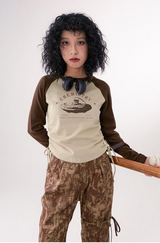 ラウンドネックTシャツウィズラグランスリーブ