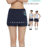 BETWEENAND “Deep-Sea Fairy Tale” Summer Navy Blue Polka-Dot Printed Skirt-Pants, Midi Skirt, and Shorts—Versatile and Slimming