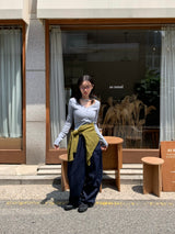 ボタン フェイク Vネック リブ スリム Tシャツ（8色）