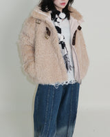 レイチェル 2ベルトディテールショート丈ファージャケット (Lining Quilted)