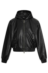 Black PU Hooded Jacket