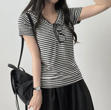 Ruzyn spandex stripe snap short sleeve hoodie