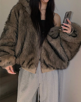[Unisex] ファー2ウェイフードジップアップ(4color)