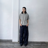 Navy Side-Line Draped Pants