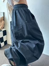 STAR RIVET⭐️🌌✨ STUD POINT BALLOON PARACHUTE OVER LONG LOOSE PANTS 🩵🩶 - 2 COLORS