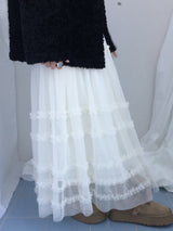 Cloud chiffon frill long skirt