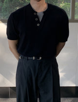 Tobon Button Layered Knit Short Sleeve