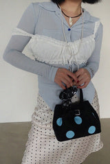 CREAMY DOT SATIN UNBALANCE SKIRT