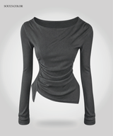 Drape Lip Neck Asym Top - long sleeve (3color)
