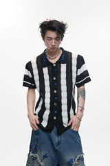 Retro Knit Stripe Polo Tee