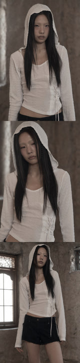[mnem] Diamond Neck Corset Hoodie (white)
