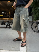Fairy half cargo denim pants