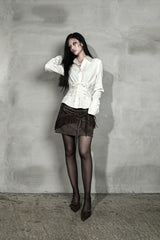 SATIN MIX CORSET SHIRT #IVORY JACQUARD