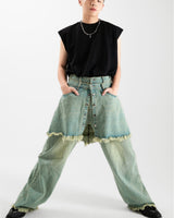 Line Up Layered Wash Denim Skirt Pants