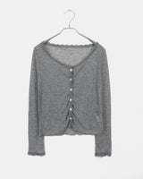 ピュアンレースフリルシースルーVネックロングスリーブカーディガン