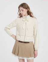 [PRE-FALL] Flora Tweed Layered Ribbon High-Neck String Windbreaker Ivory