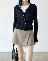 Pleats button wrap see through cardigan