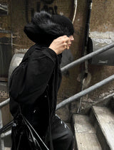 【limited price】Deep Black Semi-Crop Fur Silver Winter Jumper Jacket - Deep Black 