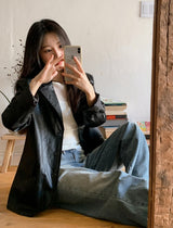 #Simple Leather Overfit Leather Jacket (2color)