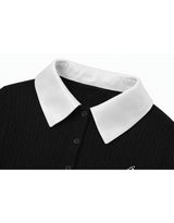 [PRE-FALL] Elodie Silk Collar Cable Knit Short Sleeve Cardigan Black