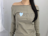 レタリングハートボートネックTシャツ