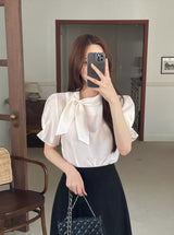 Anne Tie Pearl Puff Short Sleeve Blouse