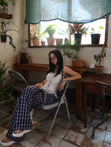 Checked around wide pants