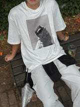 [A-T0249] バンダナキャットモノクロ半袖Tシャツ (2色)