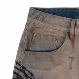 DirtyCoins Stain Disstress Baggy Denim Pants Faded Blue
