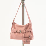 [SET] Medium Suede Buckle Hobo Shoulder Cross Bag _ Pink