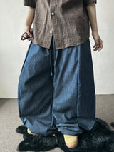 Lever Side Panel Elastic Waist Raw Denim Pants 2color