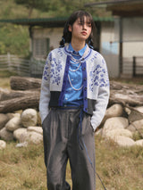 Waist Banding Floral Cardigan (Blue)
