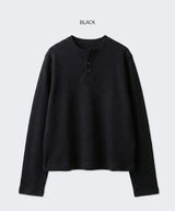 ワッフルクロップヘンリーネックTシャツ ブラック