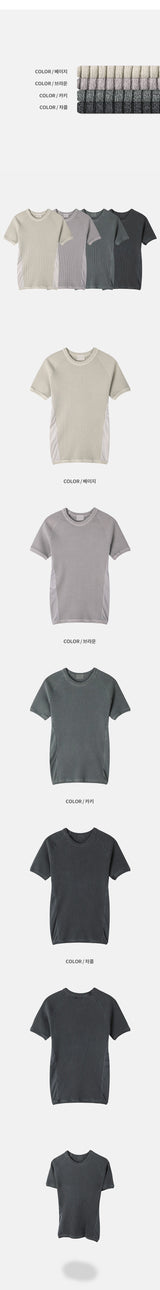 [MUSCLE FIT]ピグメントメッシュゴルジハーフニットTシャツ(4color)